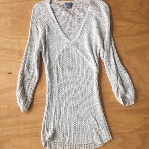 Ann Taylor Cream Knit Top with V-Neck